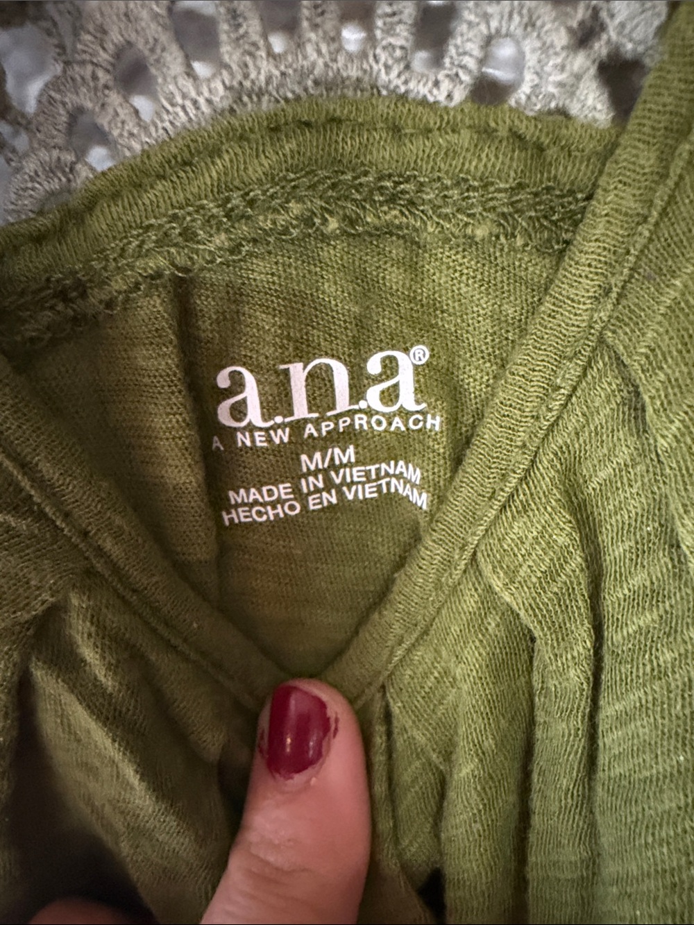 a.n.a Olive Green Tank with Cream Crochet Back - Picture 3 of 3
